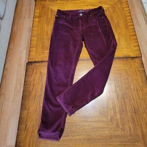 Express Wine Micro Corduroy Pants Raw Frayed Hem